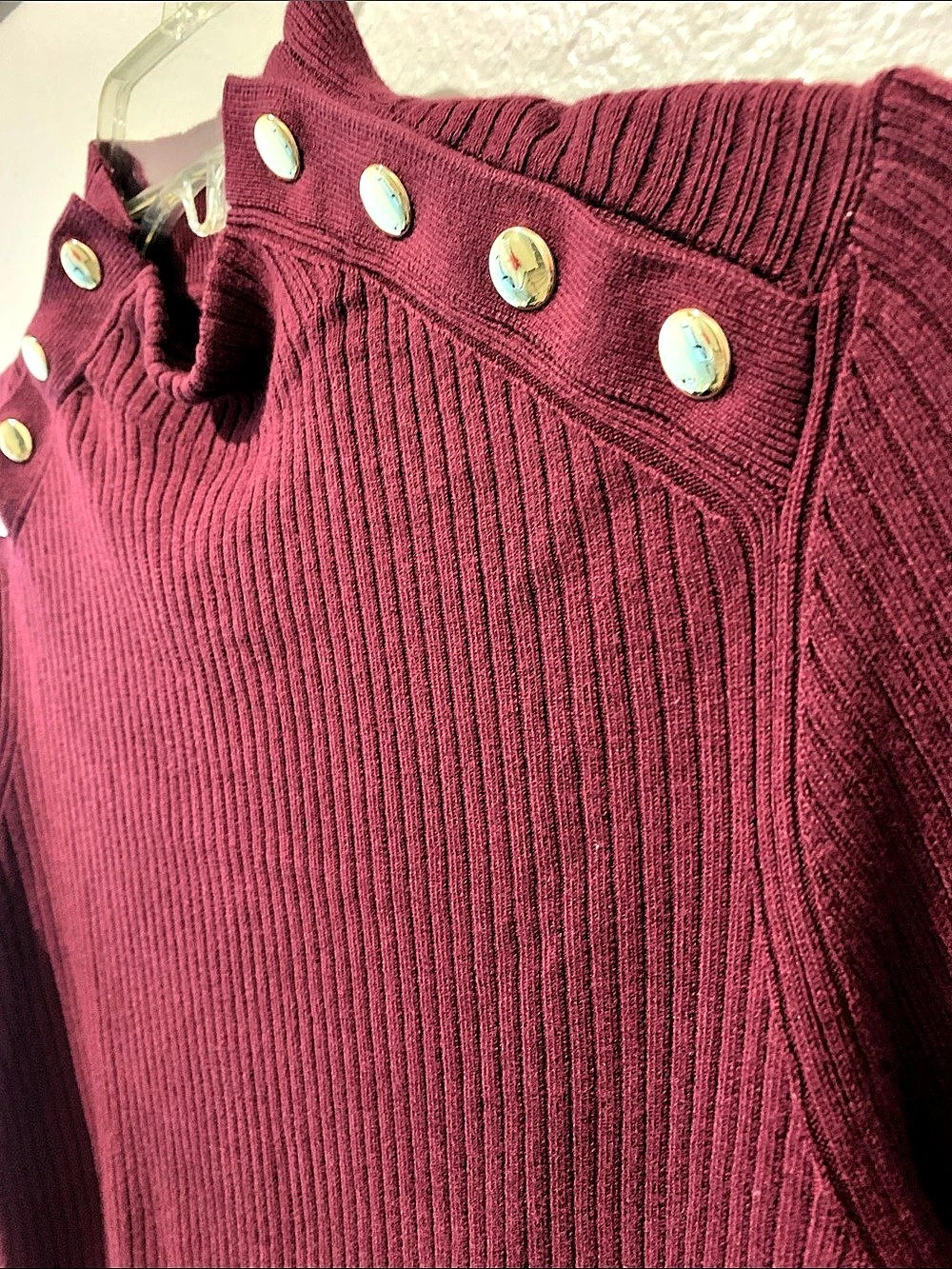 Talbots Ribbed Button Mockneck Sweater Red Size Large - Picture 4 of 5